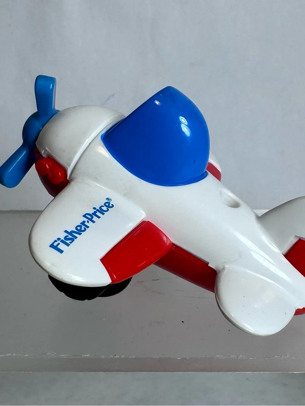 Vintage 1992 Fisher Price Airplane Blue Red White Plastic Toy